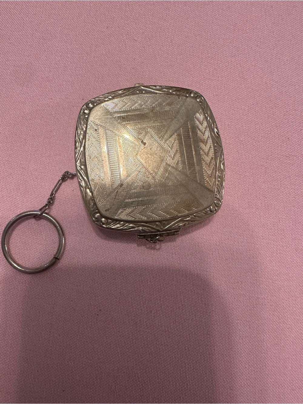 Silver-Tone Ornate Compact Keychain Mirror - Silver